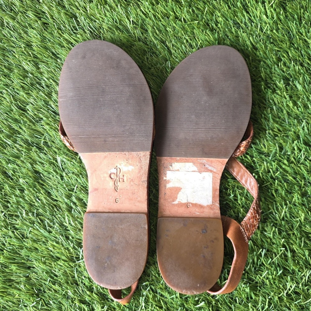 Cole Haan Sandals Women 6 Brown Leather Woven Strappy Slingback Buckle Flat - Picture 9 of 10